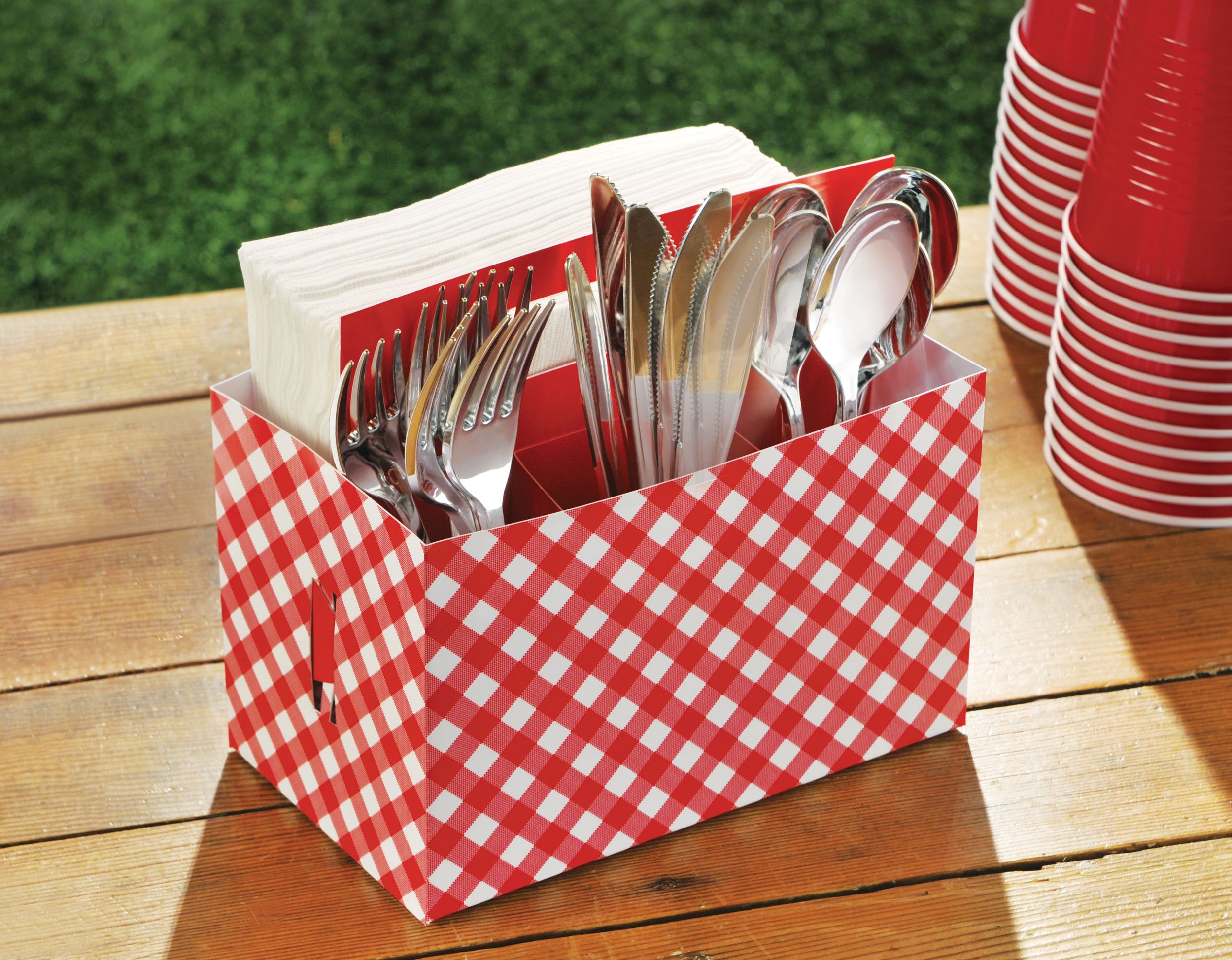 Picnic Party Red Gingham Paper Utensil Caddy Composite_or_Mixed