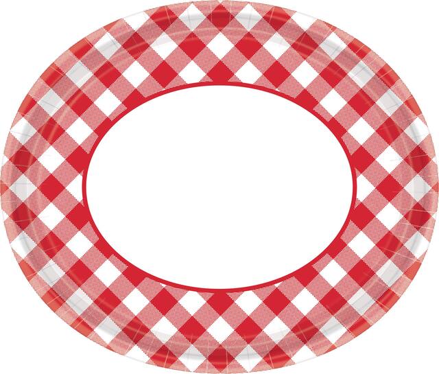 Picnic Gingham Oval Plates, Red, 18-pk Overhead_Plunge