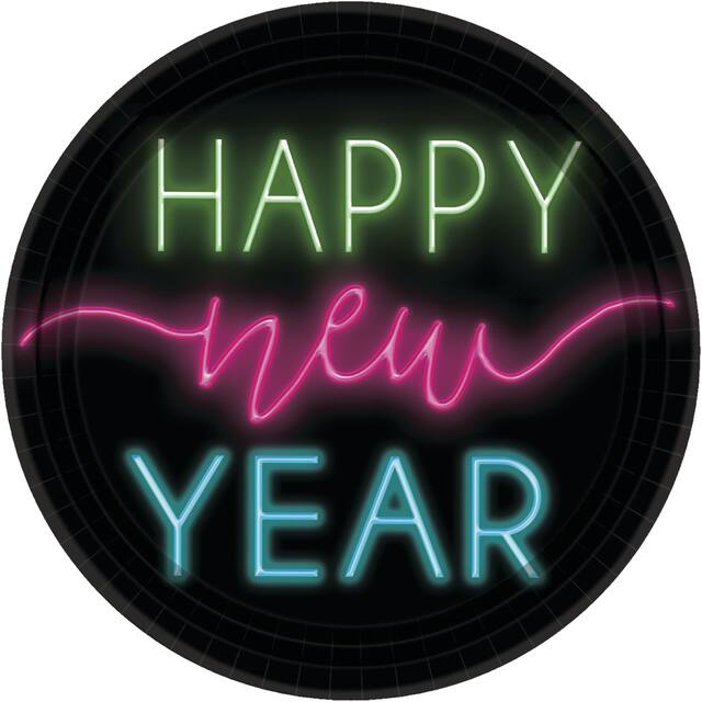 Assiettes de table, Nouvel An, brillant, paq. 18 Overhead_Flat