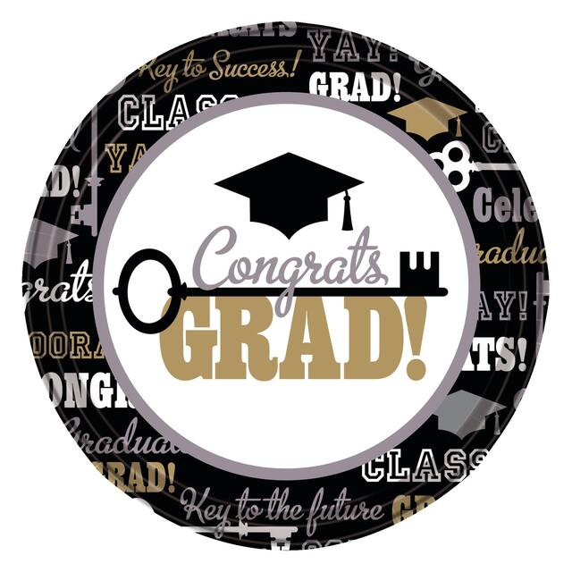 Key to Success Graduation Dessert Plates, 60-pk Overhead_Flat