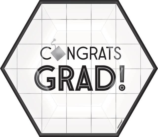 Assiettes à dessert hexagonales Remise de diplôme, paq. 18 Overhead_Flat