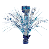 Menorah Metallic Tinsel Spray Burst Centerpiece Table Decoration, Blue, 18-in, for Hanukkah Front_Flat