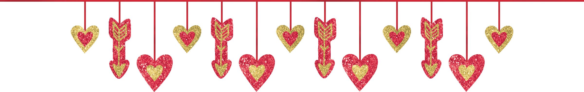 Banderoles de coeurs de la Saint-Valentin étincelantes, paq. 2 Front_Flat