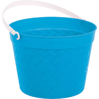 Blue Plastic Woven Easter Bucket Front_Angled_Right