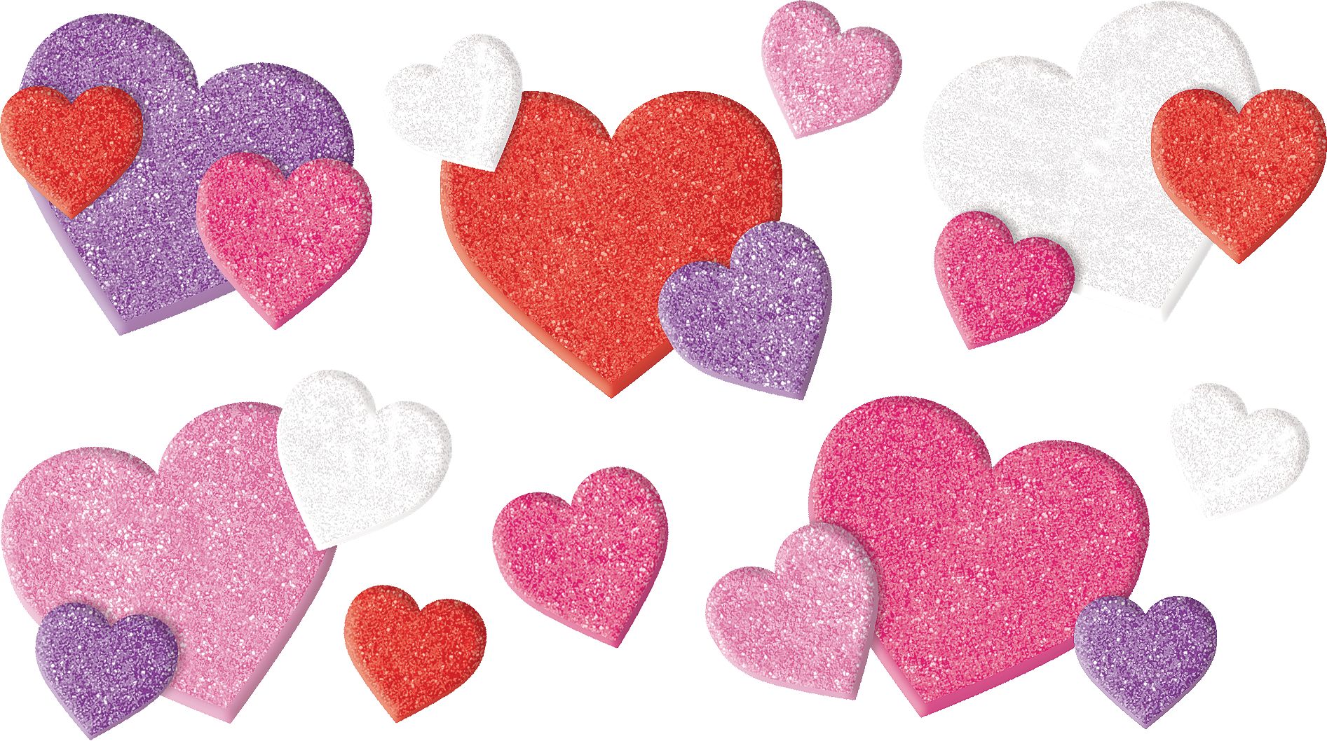 Heart Glitter Foam Stickers, Pink/Red/Purple, 285-pk, for Valentine's Day Composite_or_Mixed