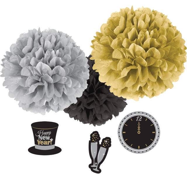 Pompons en soie étincelants du Nouvel An, paq. 3 Front_Flat