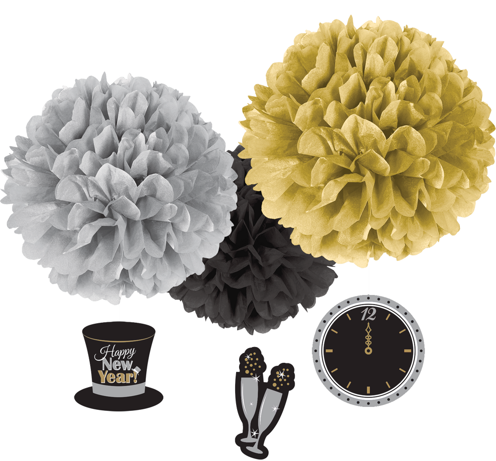 Sparkling New Year's Tissue Pom Poms, 3pk Party City