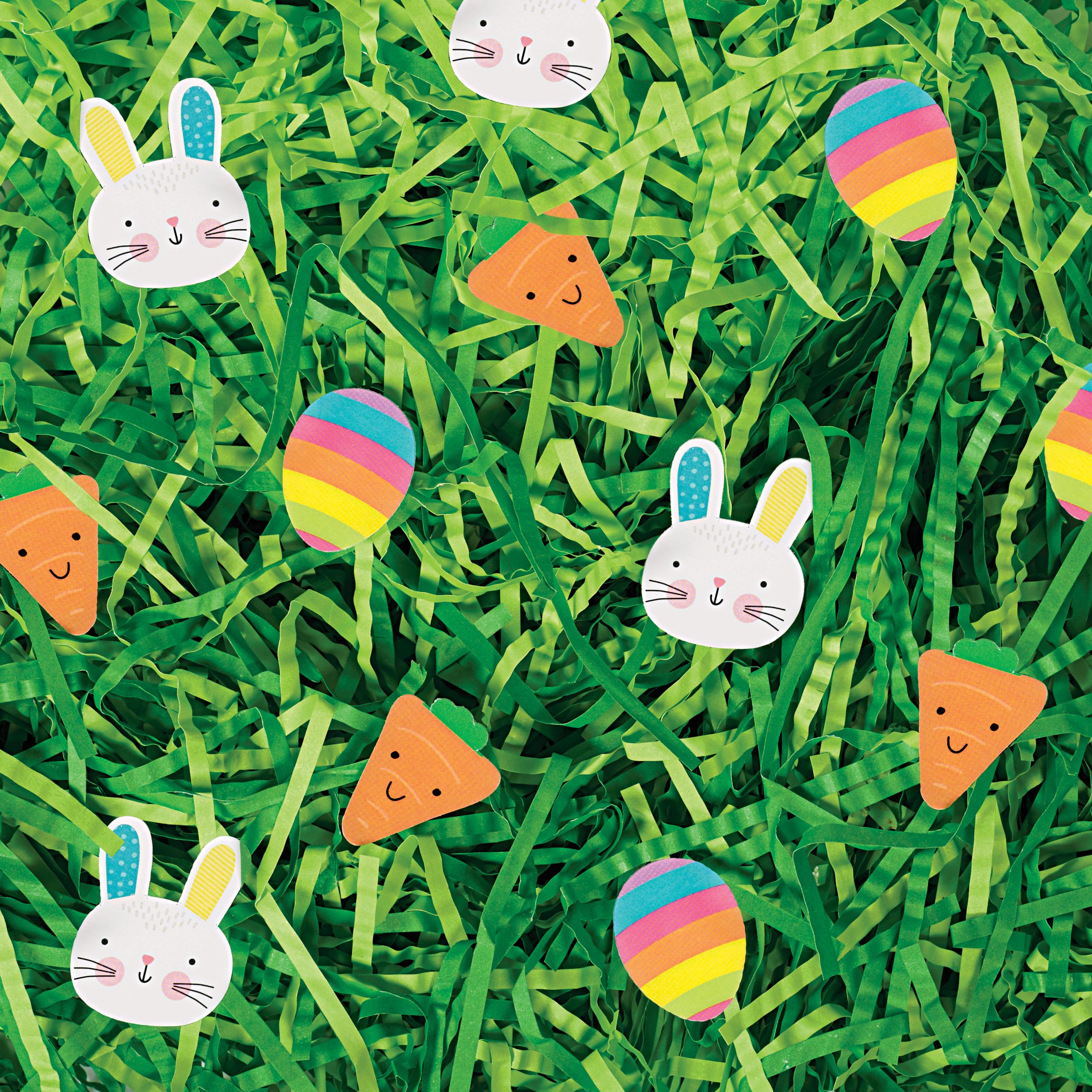 Bunny Rabbit/Easter Eggs/Carrots Confetti & Grass Paper Shred Decoration, Green, 1.75-oz, for Easter CloseUp