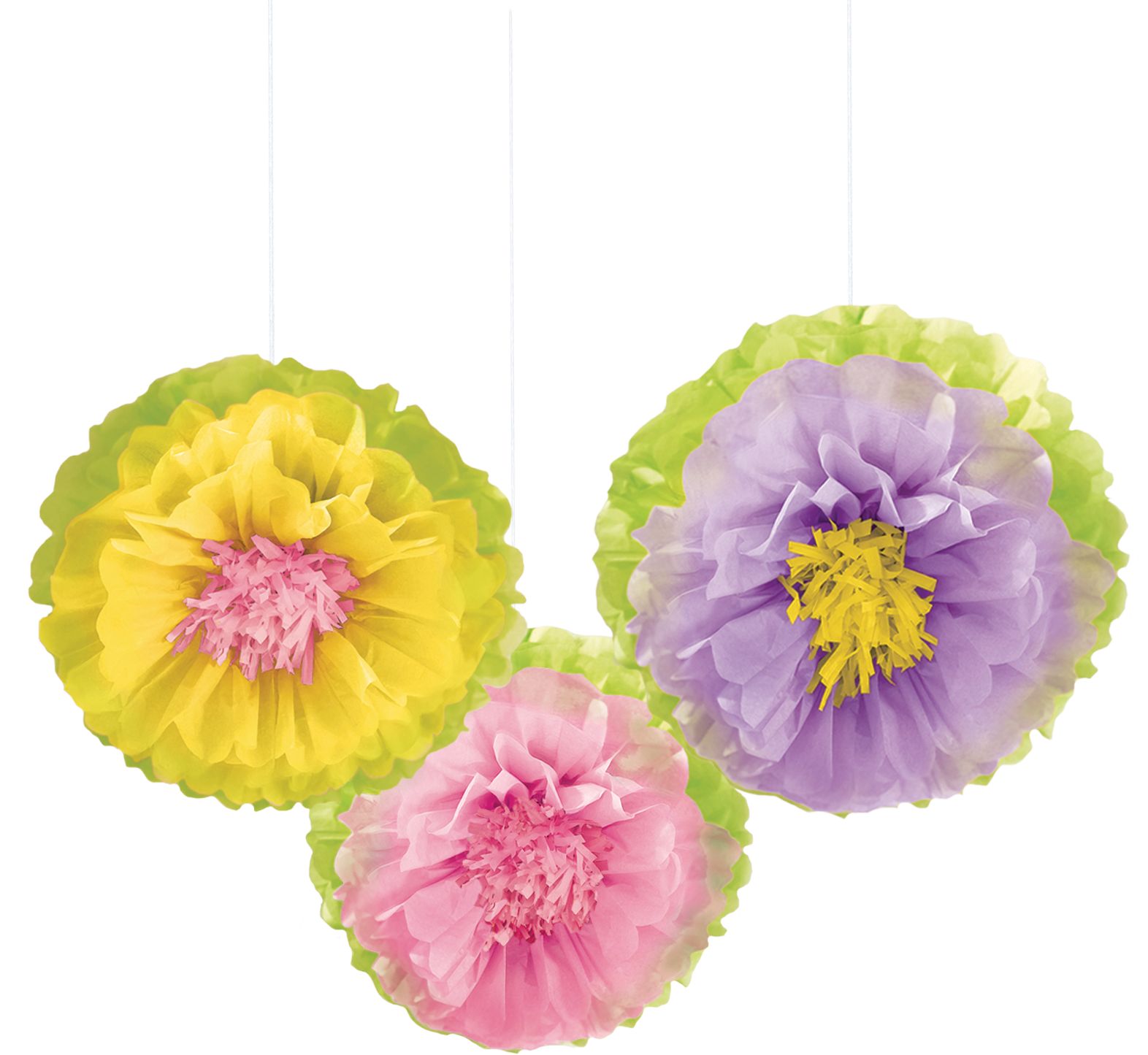 Spring Flower Tissue Pom Poms, 3-pk Front_Flat