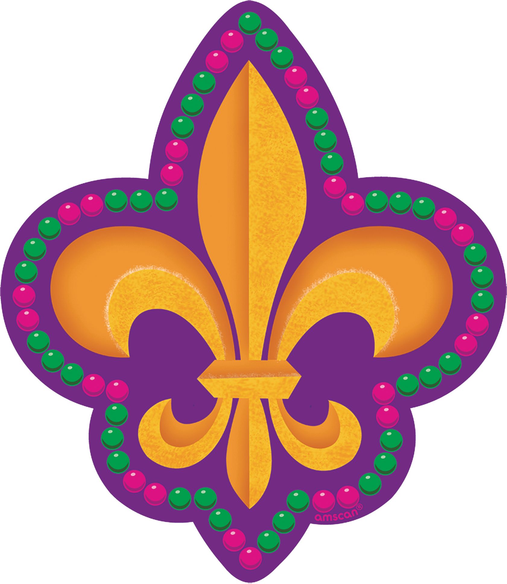 Fleur De Lys Table & Wall Cutout Decoration, Purple/Pink/Green, 8-in, for Mardi Gras Overhead_Flat