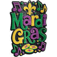 "Mardi Gras" Hanging Sign Decoration, Green/Yellow/Purple, 21-in, for Mardi Gras Overhead_Flat