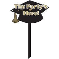 Black & Gold Grad Cap Graduation Yard Sign Front_Flat