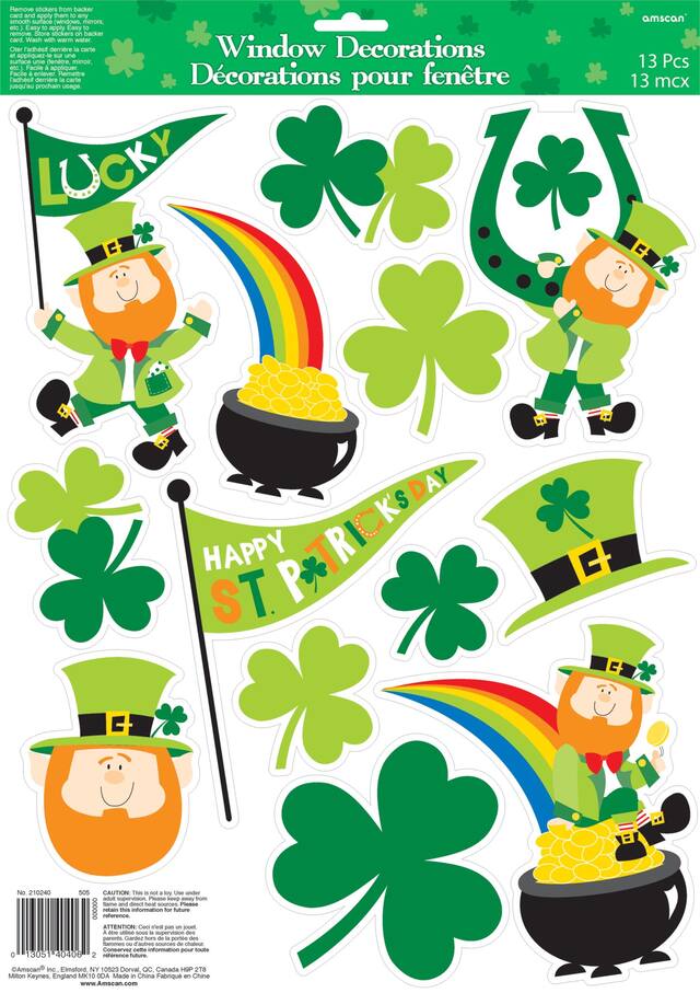 Leprechaun Cling Decals, 13-pk Front_Flat
