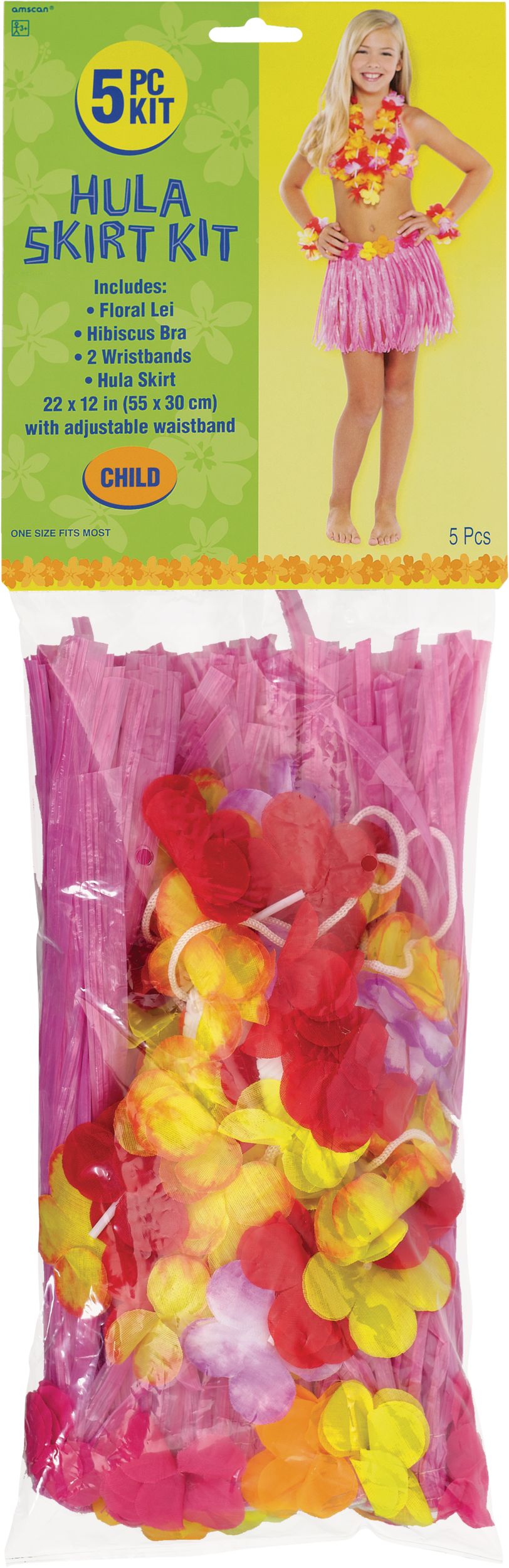 Child Pink Hula Skirt Kit, 5-pc Front_Flat