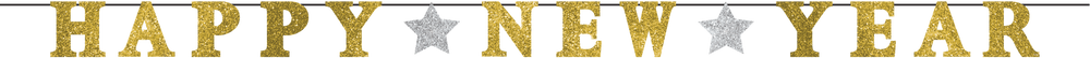 FECEDY Banderole « Happy New Year » Noire Avec Alphabet Doré Pour Décorations De Fête Du Nouvel An