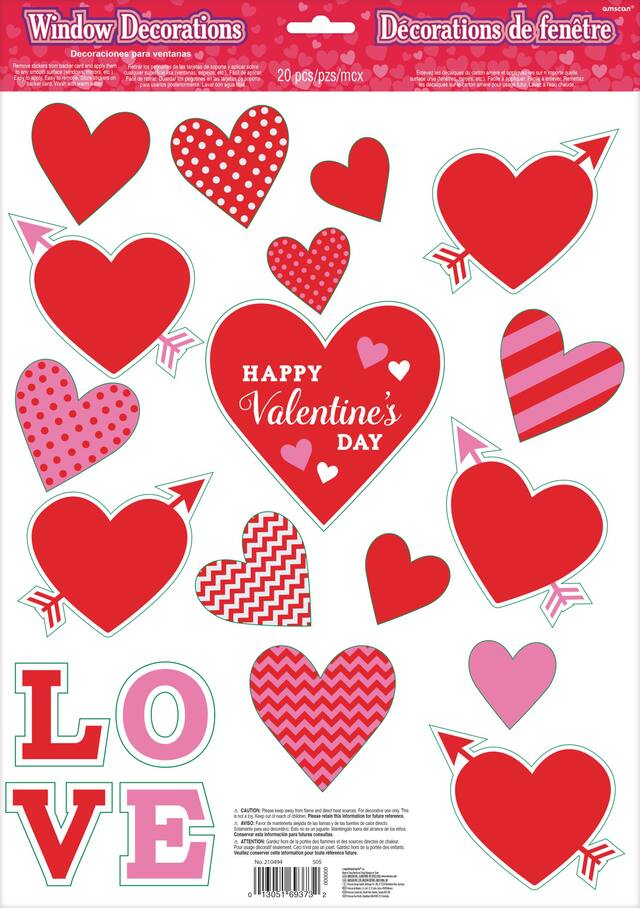 Valentine's Day Window Cling Decals, 20-pc Front_Flat