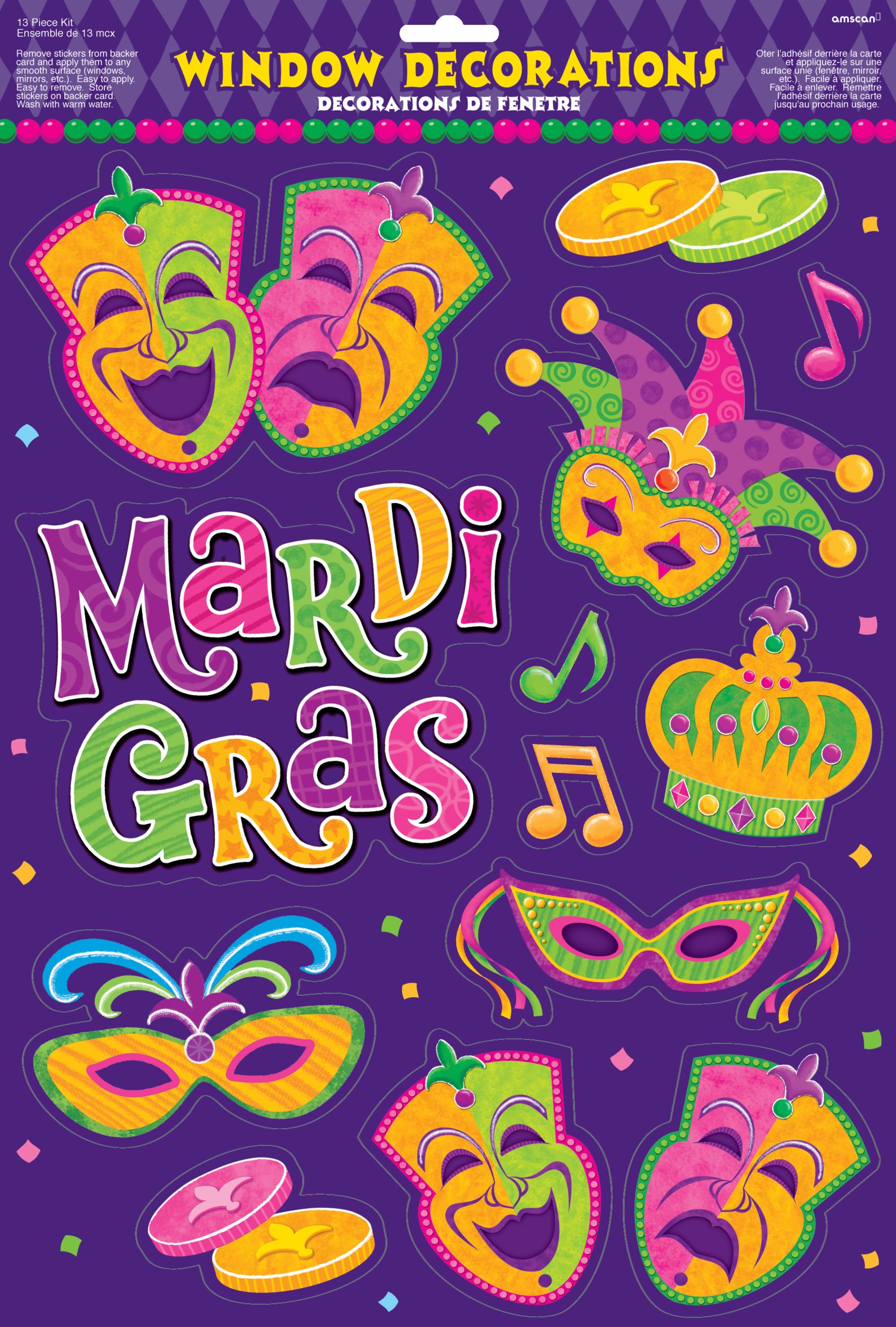 Mardi Gras Vinyl Window Decorations, 13pc Party City
