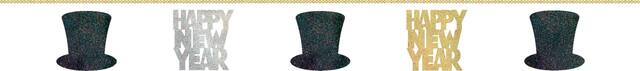 Guirlande sur fil Happy New Year noir, or et argent Front_Flat
