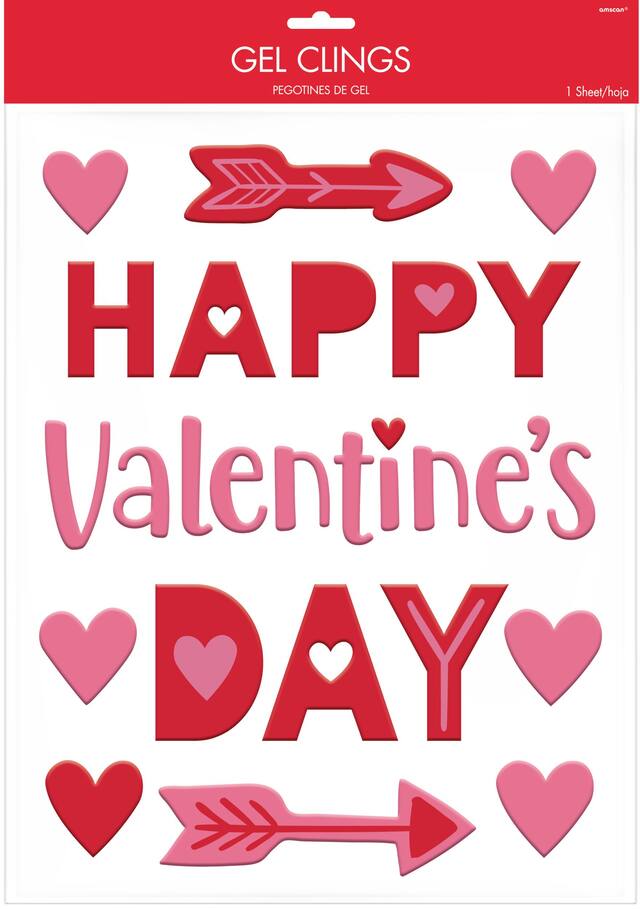 Happy Valentine's Day Heart Gel Cling Decals, 28-pc Front_Flat