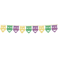 Mask String Garland Banner Hanging Decoration, Gold/Green/Purple, 9-ft, for Mardi Gras Front_Flat