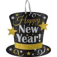 Top Hat Hanging Sign Decoration, Black/Silver/Gold, 11.5-in, for New Year's Eve