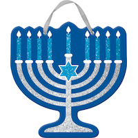 Menorah Hanging Sign Decoration, Silver/Blue, 11.5-in, for Hanukkah Front_Flat