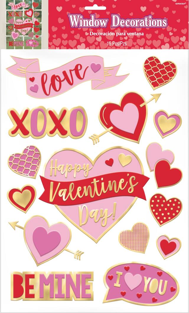 Valentine's Day Gel Cling Decals, 15-pk Front_Flat