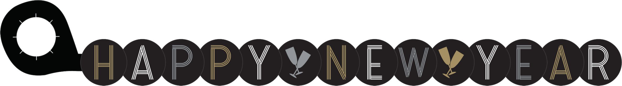 Black, Gold & Silver New Year's Eve Bar Decorating Kit, 29-pc Front_Flat