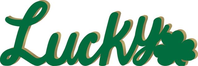 "Lucky" Standing Block Sign Table Centerpiece Decoration, Green, 15-in, for St. Patrick's Day Front_Flat