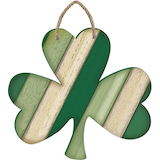Shamrock Hanging Sign Decoration, Green, Striped, 13-in, for St. Patrick's Day Decoration Front_Flat