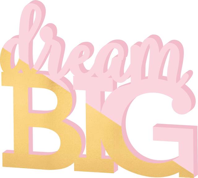 Gold & Pink Dream Big Block Letter Sign Front_Flat
