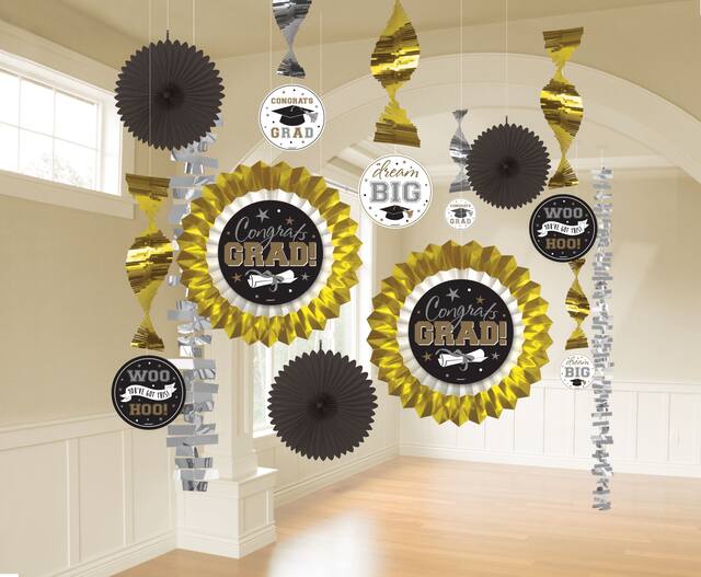 Black, Gold, & Silver Graduation Decorating Kit, 13-pc Front_Flat