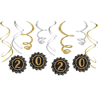 New Year's Eve 2021 Paper Fan & Swirl Decorations, 12-pc Front_Flat