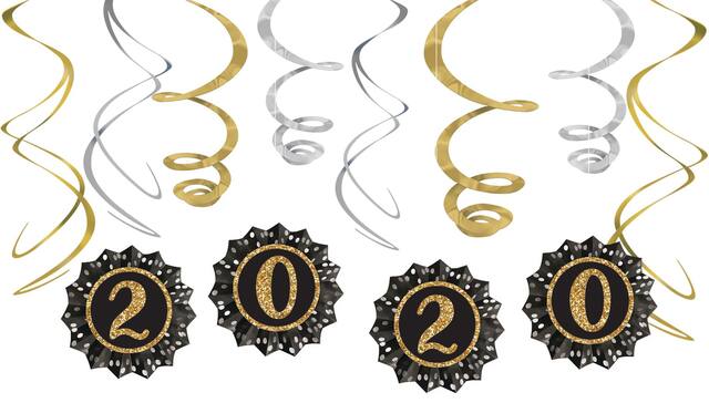 New Year's Eve 2021 Paper Fan & Swirl Decorations, 12-pc Front_Flat