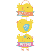 "Hangin' with my Peeps" Chicks Stacked Hanging Sign Decoration, Yellow, 17-in, for Easter Front_Flat