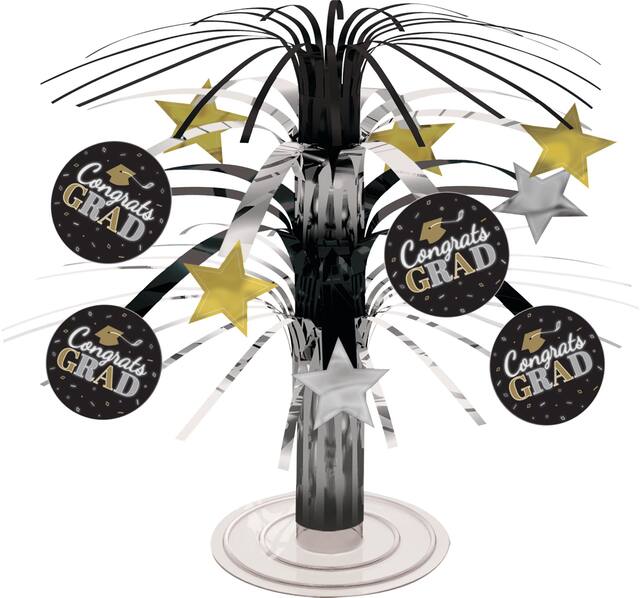 Centre de table en cascade de mini-mortiers noirs, argentés et dorés, 7,5&nbsp;po Front_Flat