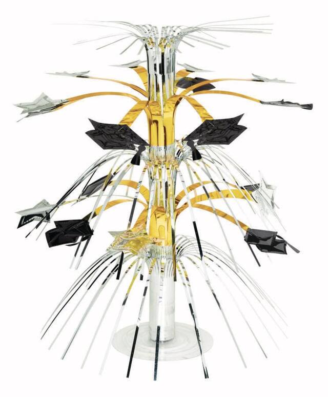 Centre de table cascade du diplômé noir, or et argent Front_Elevated