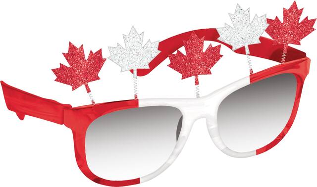 Glitter Canadian Maple Leaf Sunglasses Front_Three_Fourths_Angled_Right