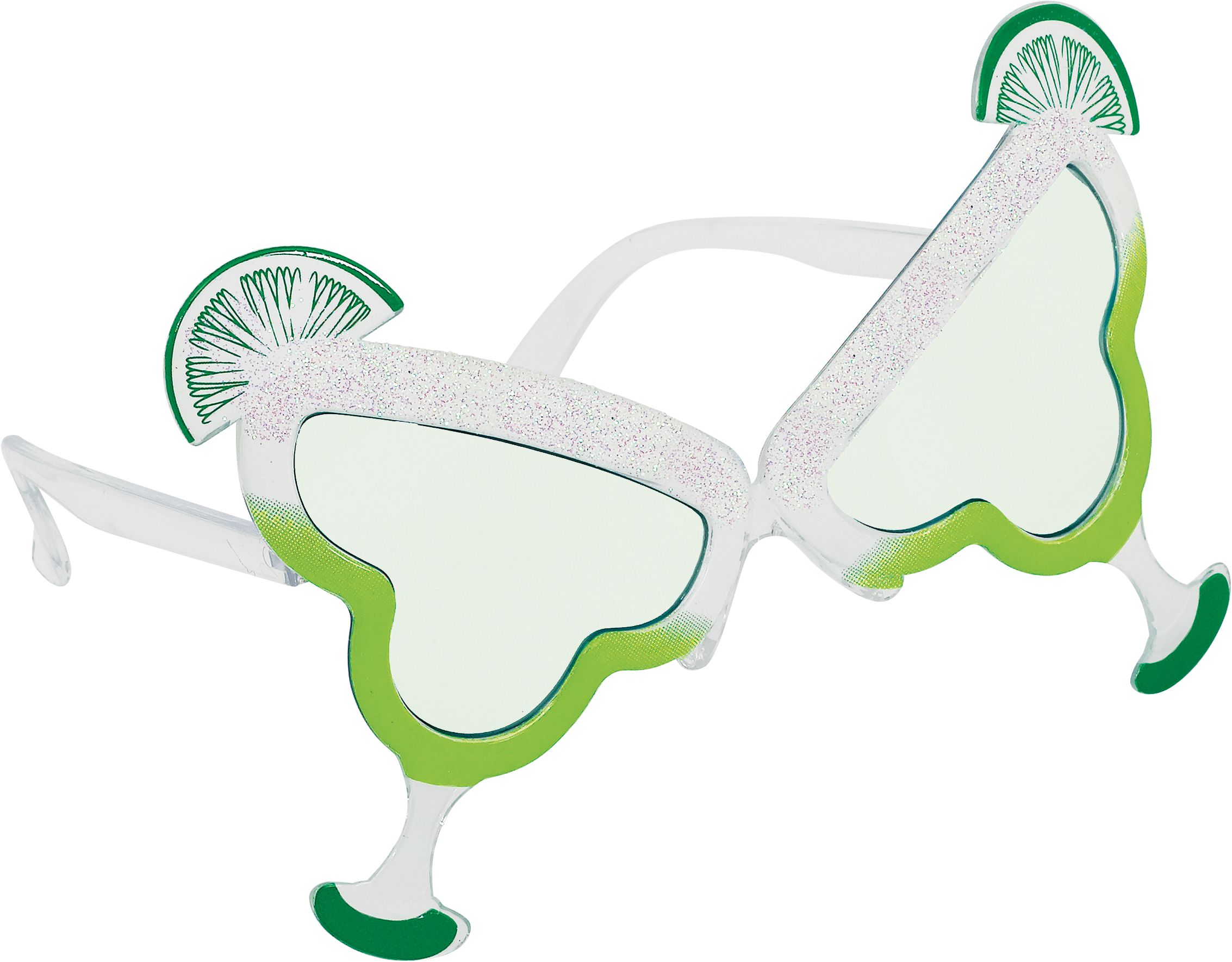 Margarita Glass Wearable Sunglasses, Green/White, One Size, for Birthday Party/Halloween Front_Angled_Right