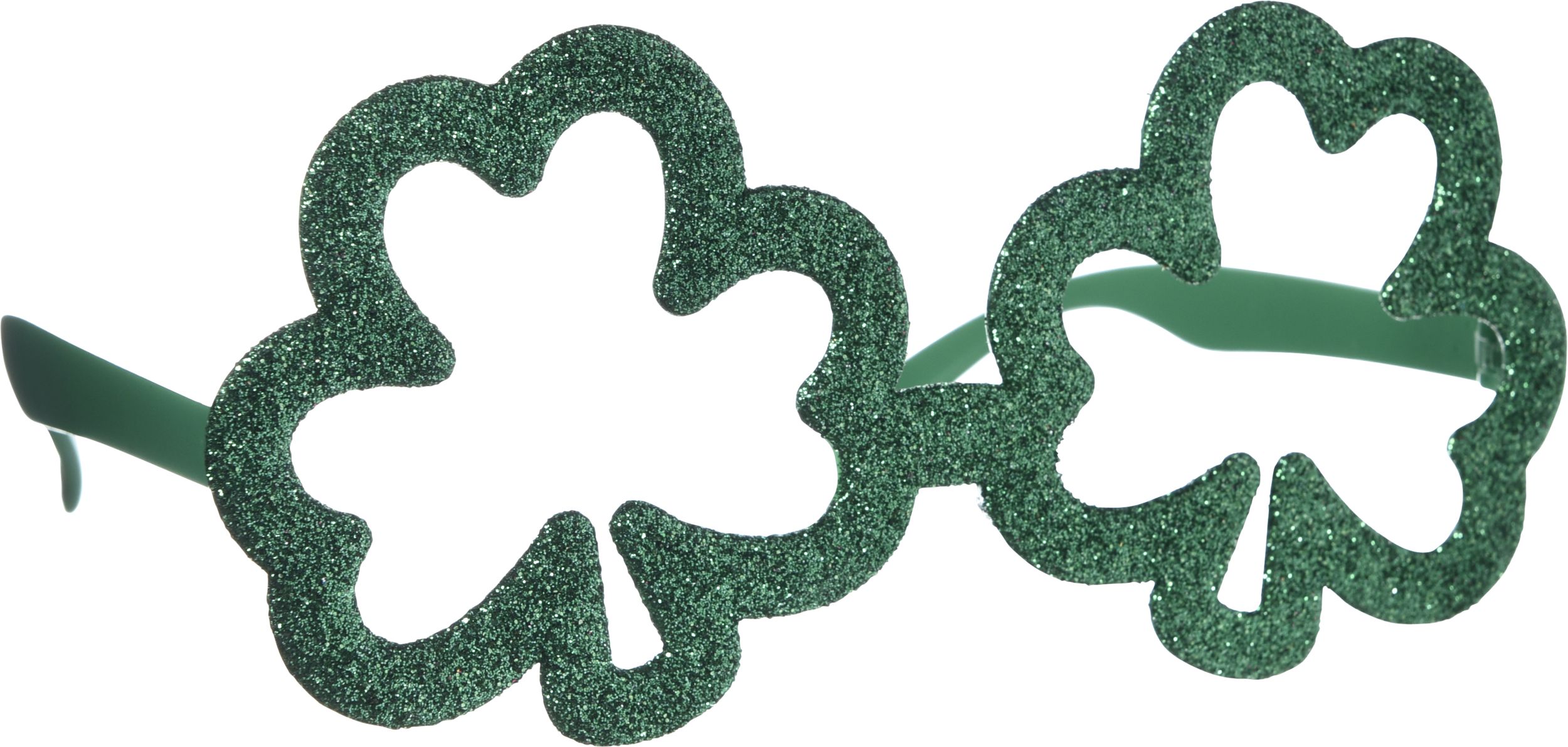 Shamrock Glitter Wearable Glasses, Green, One Size, for St. Patrick's Day Front_Angled_Right