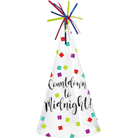 "Countdown to Midnight" Party Cone Hat, Multi-Coloured, One Size, for New Year's Eve Front_Flat