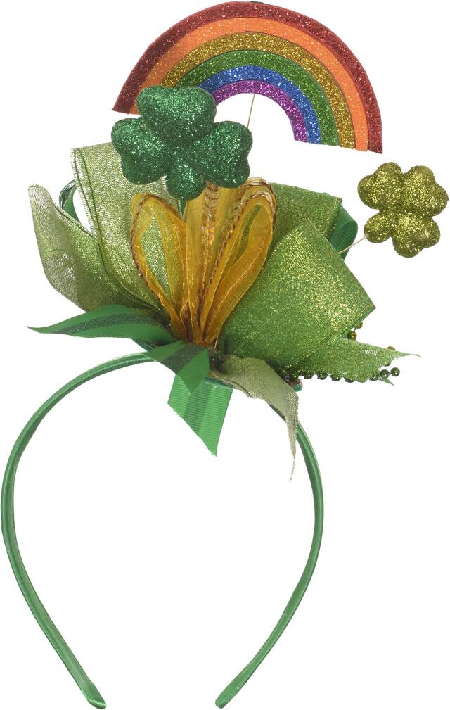 Glitter Rainbow & Shamrocks St. Patrick's Day Headband Front_Angled_Left