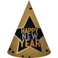 Chapeau de fête Happy New Year noir, doré et argenté Front_Flat