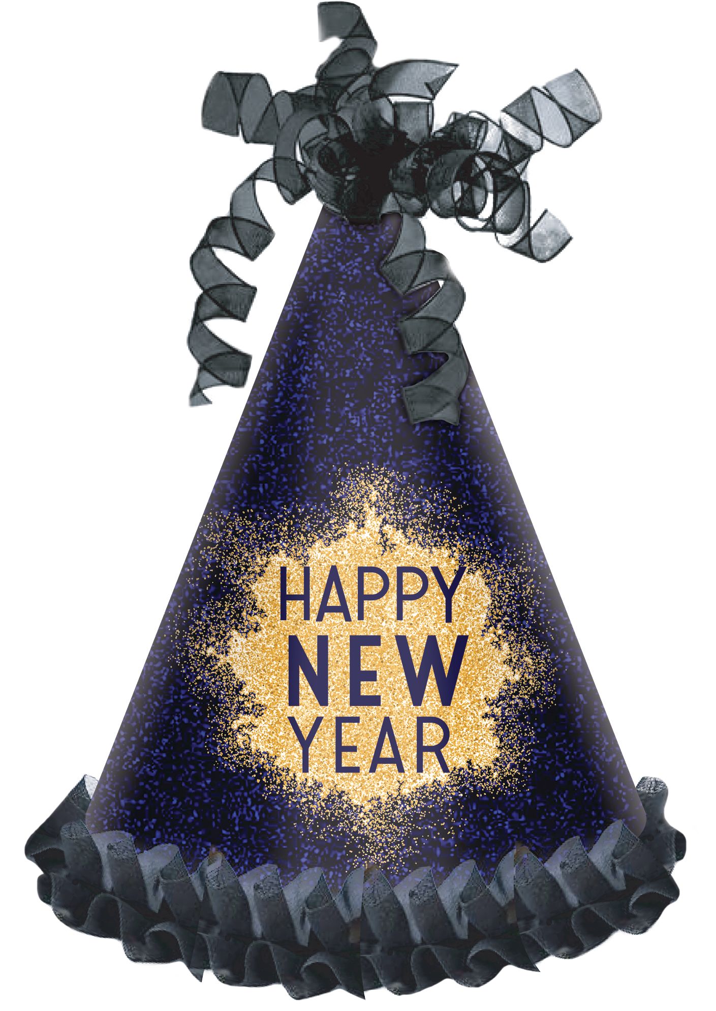 Glitter Happy New Year Party Hat, Blue/Gold Front_Elevated