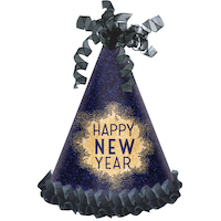 Glitter Happy New Year Party Hat, Blue/Gold Front_Elevated
