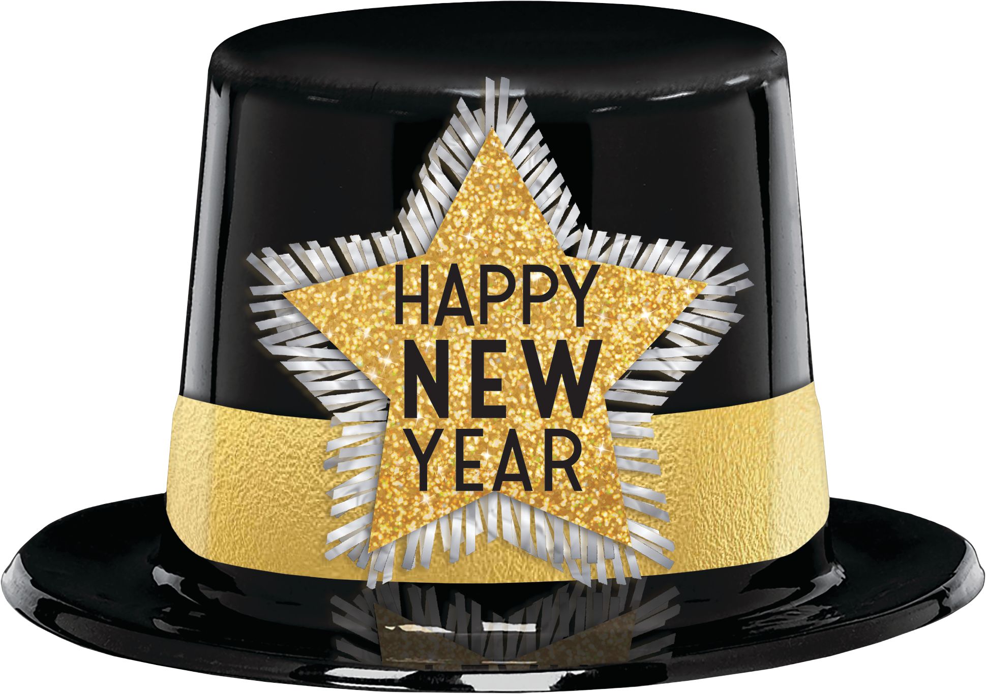 Glitter Happy New Year Top Hat, Black/Gold | Party City