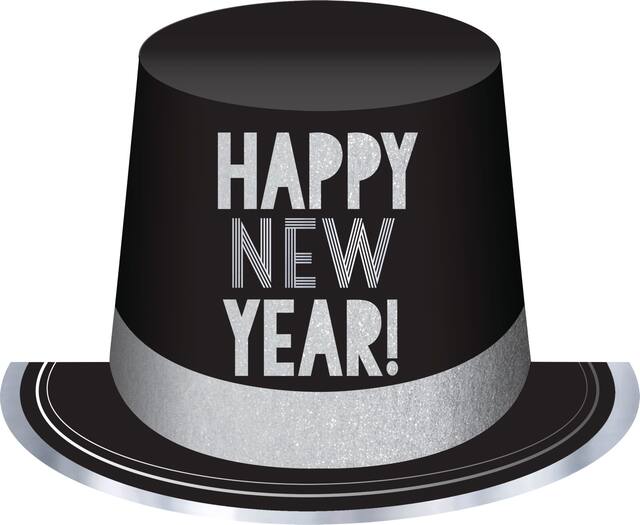 Chapeau haut-de-forme veille du jour de l'An, noir et argent Front_Flat