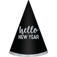 Glitter Hello New Year Party Hats, 6-pk Front_Flat
