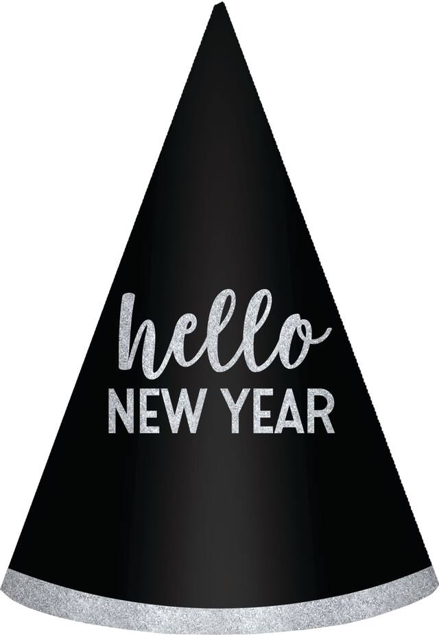 Glitter Hello New Year Party Hats, 6-pk Front_Flat