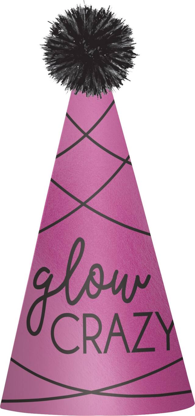 "Glow Crazy" Party Cone Hat, Black/Pink, One Size, for New Year's Eve Front_Elevated